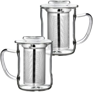 Set 2 cani ceai cu infuzor metalic, Quasar & Co., cu capac