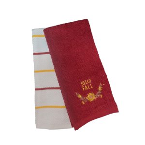 Set 2 prosoape de bucatarie, 100% bumbac, Rosu, 40x65cm, model