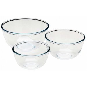 Set 3 boluri Pyrex, sticla termorezistenta, 0.5L, 1L, 2L