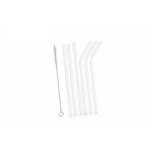 Set 6 paie reutilizabile din sticla, cu perie pentru curatat