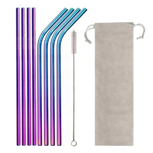 Set 8 paie metalice multicolor, reutilizabile cu husa depozitare