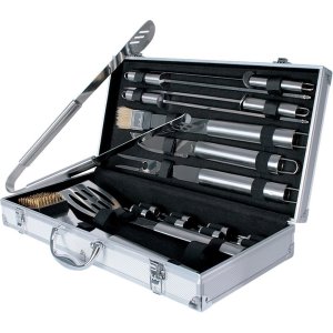 Set ustensile gratar inox 10 ps. in geanta aluminiu, Zilan-Tools